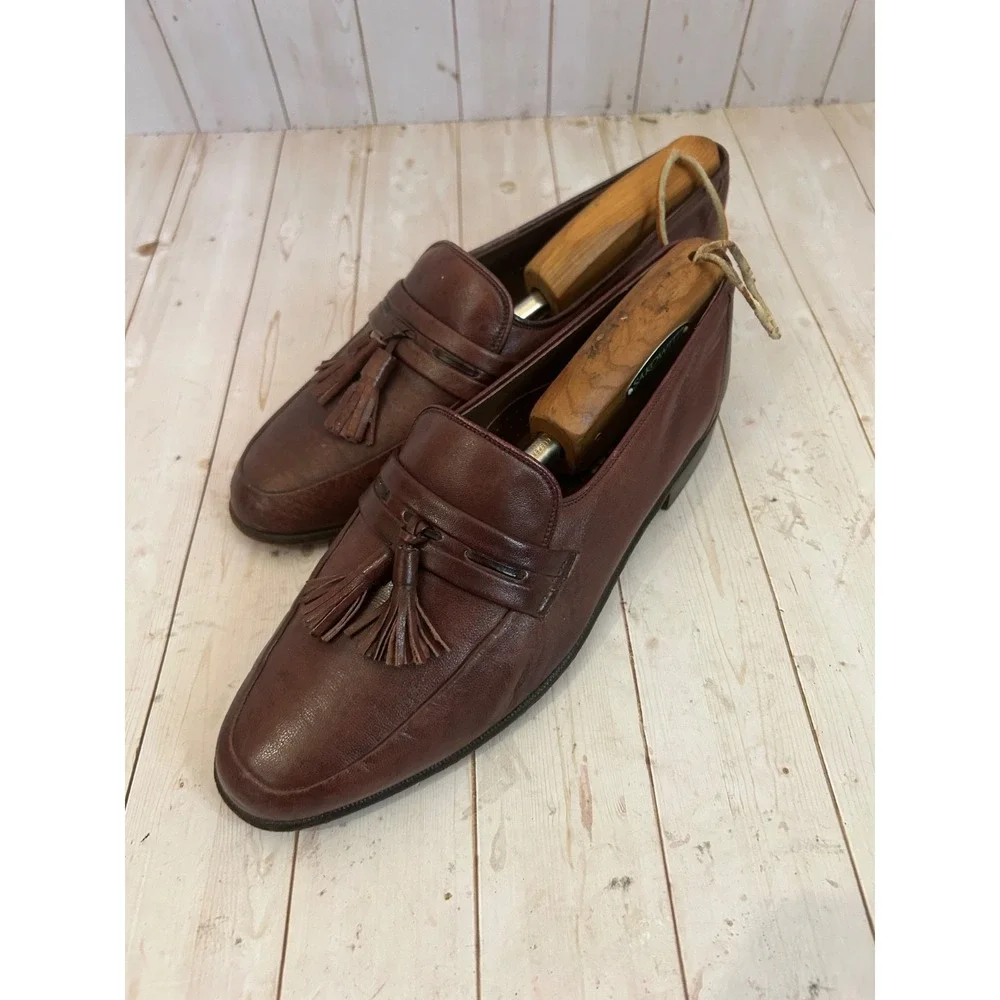 Vintage Bally Hardy  Burgundy Leather Tassle Loafers Dress Shoes Men's Sz 7.5D